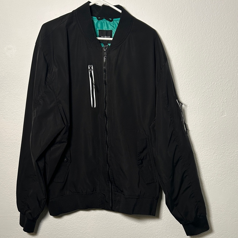 WT 02 Black Windbreaker Bomber Jacket with Teal Lining Mens Size 2XL